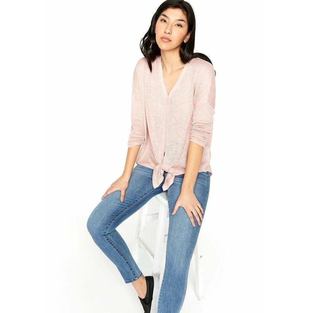 Buffalo David Bitton Women's Long Sleeve V Neck Tie Front Cardigan Pink Size XS